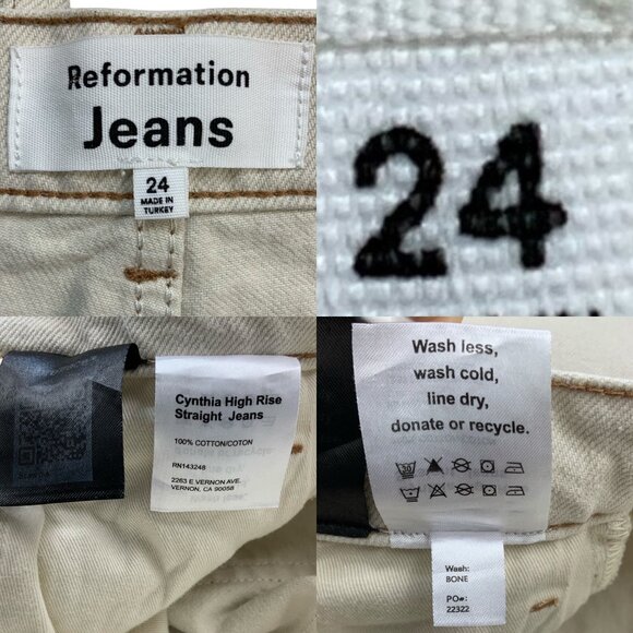 Reformation Cynthia High Rise Straight Jeans 24 Bone Cream Denim Button Fly - Picture 4 of 13